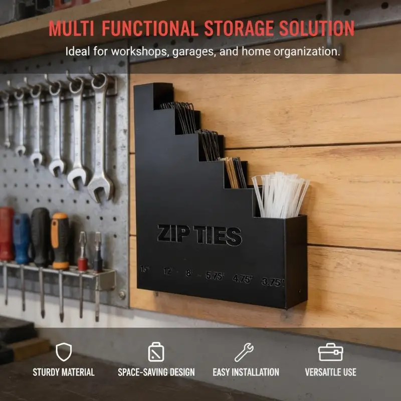 portable1Pcs Cable Tie Holder Multi-layer Wall Mount Zip Tie Organizer Rack For Garage Workshop Pegboard Tool Storage