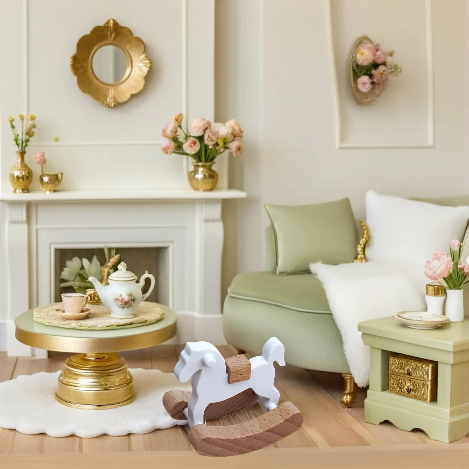 

2 шт. маленькие деревянные лошадки-качалки ручной работы, миниатюрные, для декора интерьера кукольного домика, реалистичный реквизит для сцены жизни, не деформируются