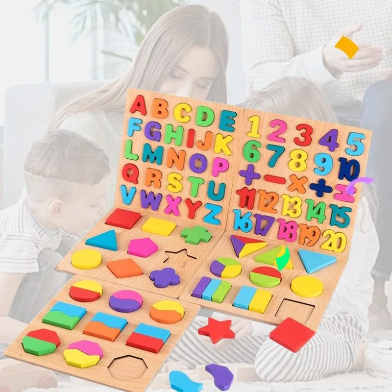 Quebra-cabeça de madeira montessori brinquedos para crianças colorido alfabeto número forma correspondência quebra-cabeças jogos crianças cedo brinquedos educativos