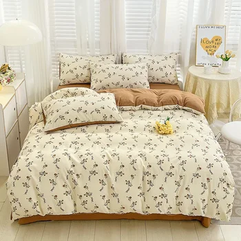 Floral printed duvet cover set queen/king size skin-friendly washed cotton bed sheet set for double bed 이single single single bed cover