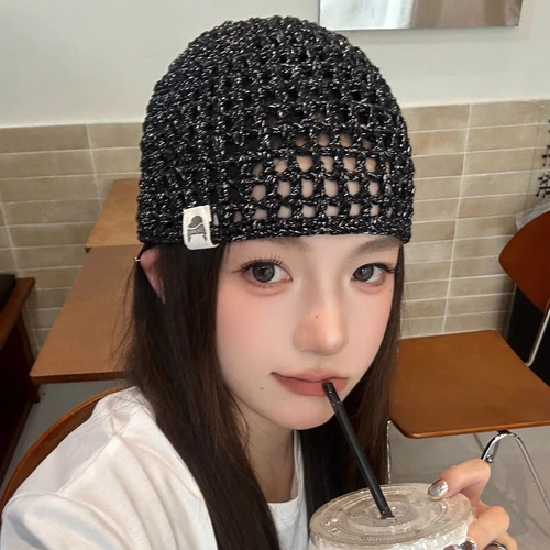 Versión coreana Retro hecho a mano Crochet pulóver sombreros mujeres verano otoño viaje foto versátil moda hueco gorros gorra