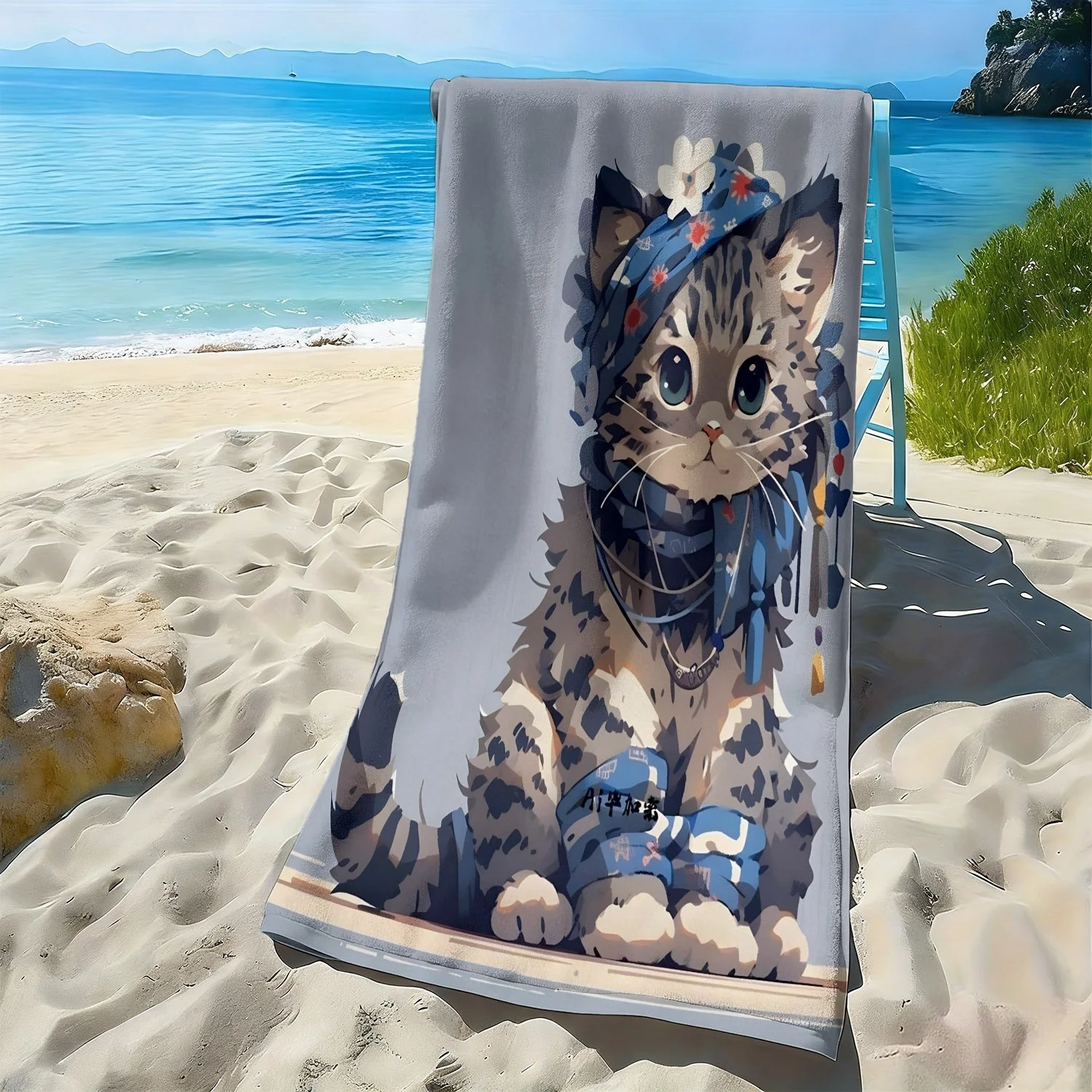 Bohemian style leopard cat theme polyester microfiber beach towel is highly absorbent, suitable for swimming and beach outings