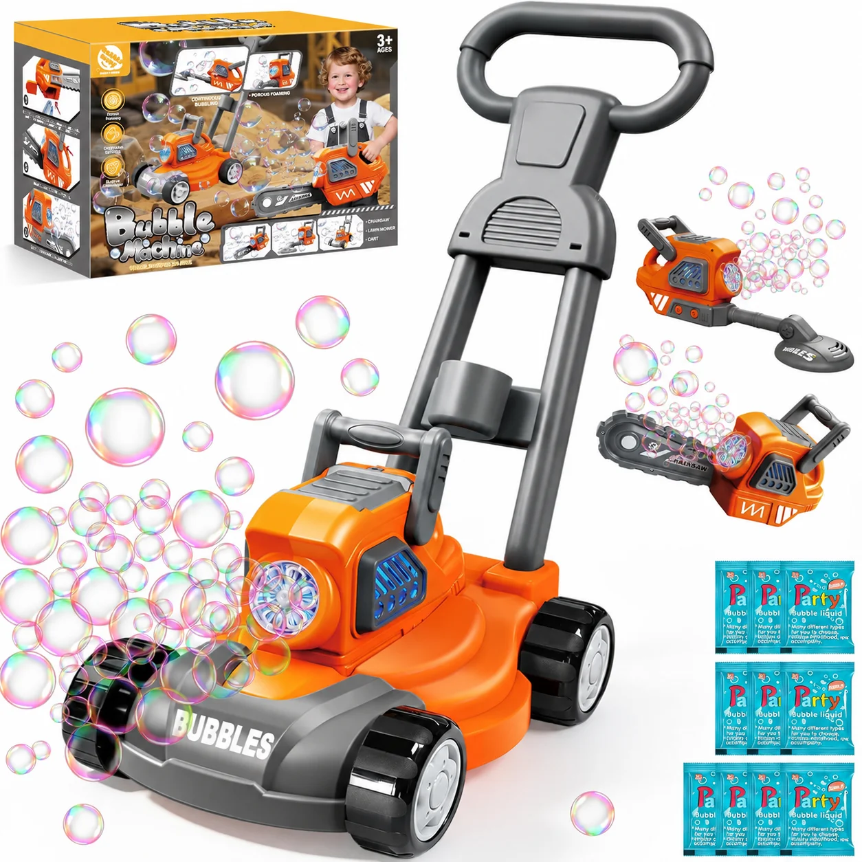 Kids Outdoor Lawn Mower - 어린이용 핫프리 버블 잔디깎이, 3-in-1 전동
