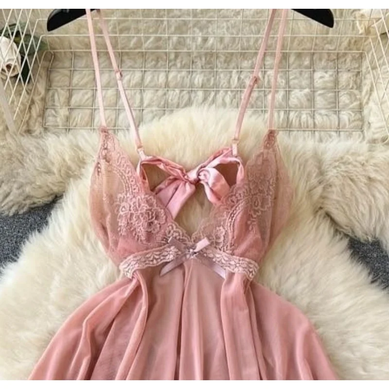 Damen Hotsweet Minikleid V-Ausschnitt Trägerkleid mit Weitem Saum Spitzenbesatz Sexy Club Dating Party Bequemes Prinzessinnenkleid Rosa Trend Y2K Neu – Detail 6