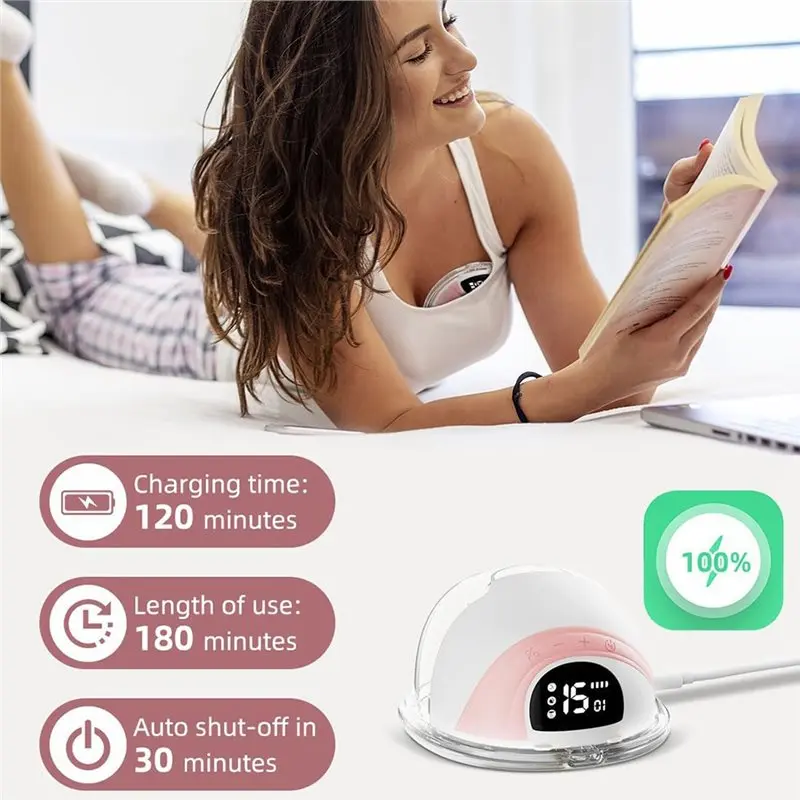 ABVI-Wearable Electric Breast Pump Hands-Free, 3 Modes& 15 Levels, 320Mmhg Strong Suction, Double-Sealed Leak-Proof Flange