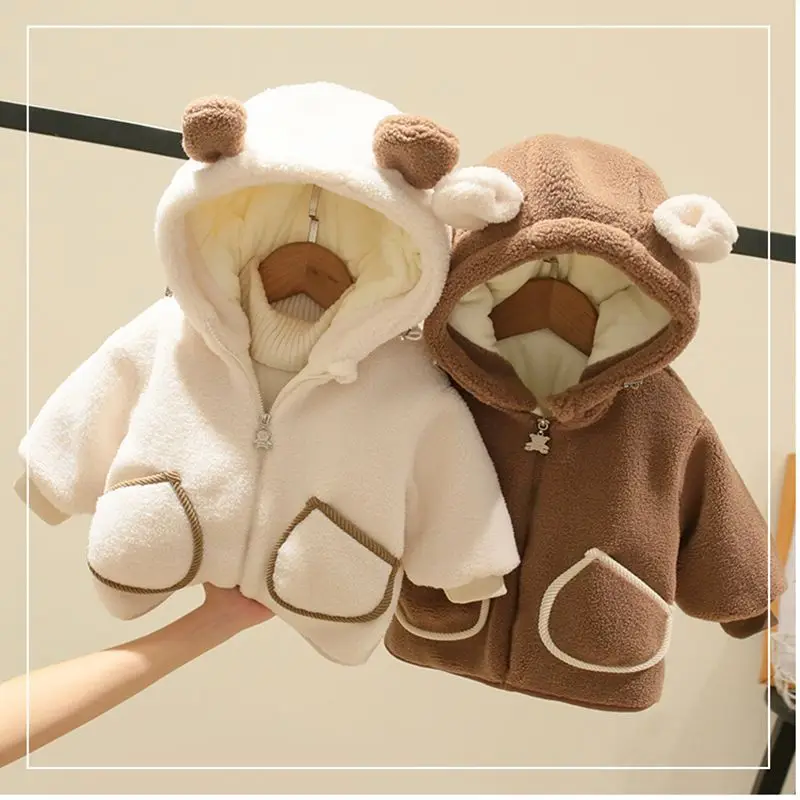 

Children's Velvet Jacket Winter Lamb Wool Cotton Clothing Warm and Thickened Baby Winter Hooded Cotton-padded Clothing