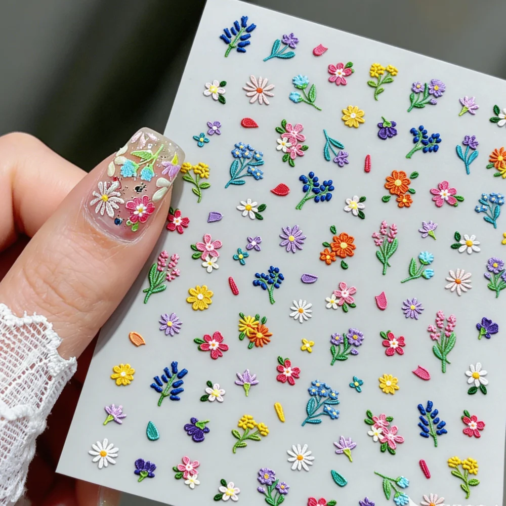 

1Pc Spring Small Flower Petal Nail Stickers Daisy Lavender Blossom & Pastoral Floral Nail Decals Oil Painting Texture Nail Decor