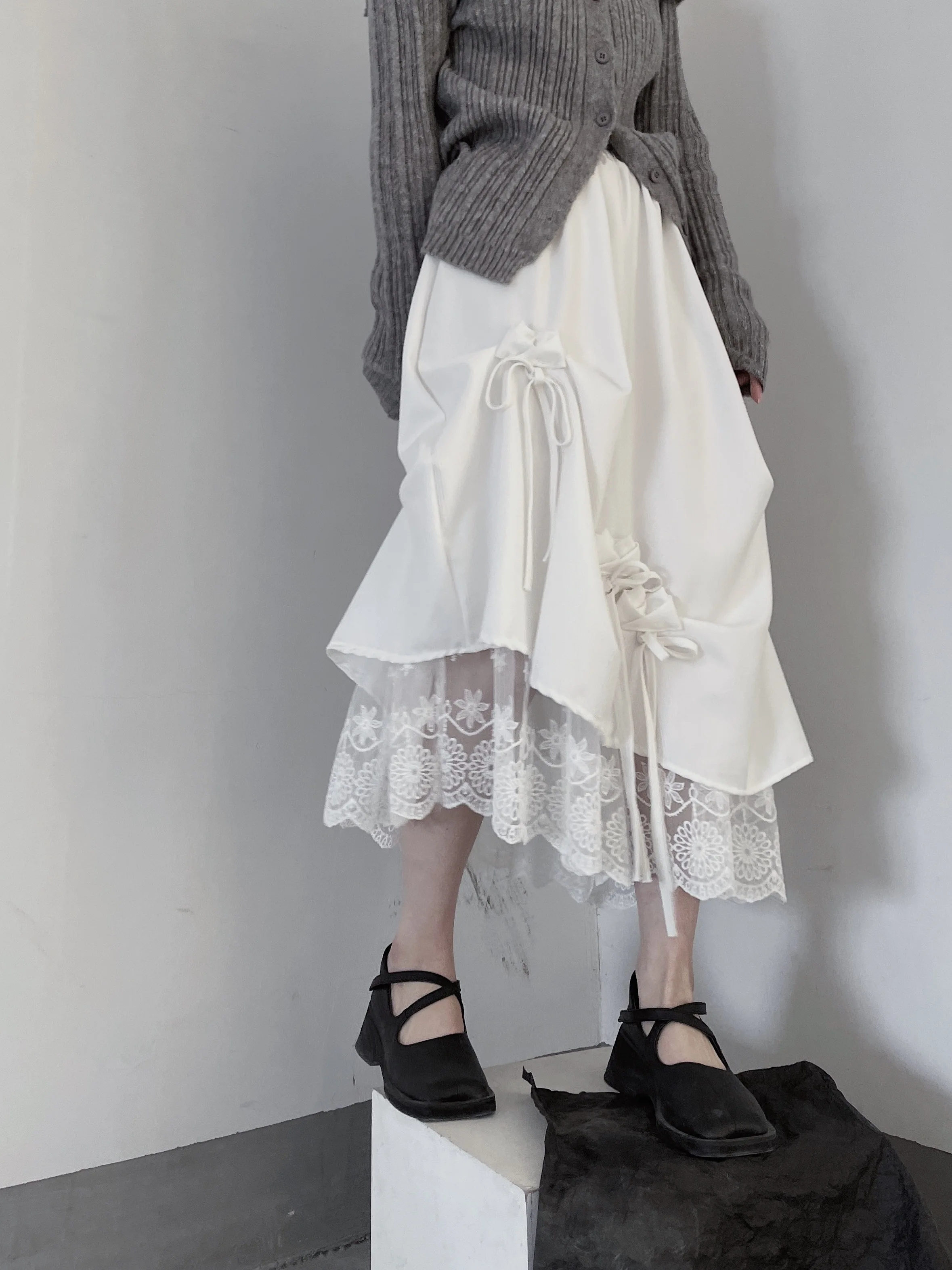 Pure Desire Sweet  Knot Pleated Cake Skirt Half-length Spring Summer Women's Fashion mid Waist A-Line Cotton Skirt