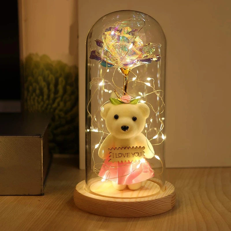 Galaxy Rose ของขวัญที่ไม่ซ้ำกันสำหรับผู้หญิงอินฟินิตี้กุหลาบในโดมแก้วพร้อมสายไฟ LED บนกุหลาบคริสตัล