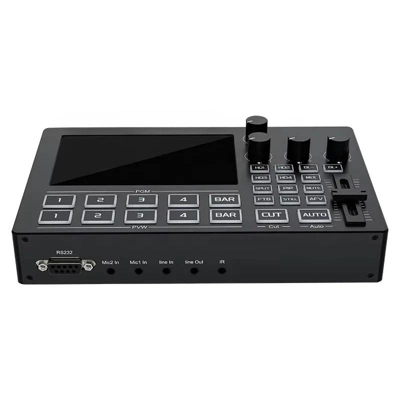 5-Inch screen high definition multimedia video switcher mixer live 4 channels for wide broadcast on radio and TV
