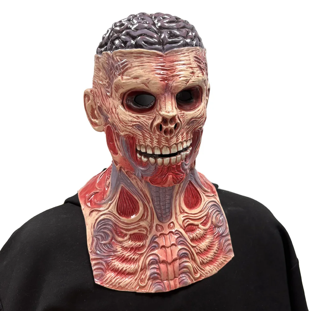 Horror Realistic Brain Zombie Skeleton Mask Cosplay Creepy Skull Latex Masks Halloween Carnival Dress Up Party Costumes Props