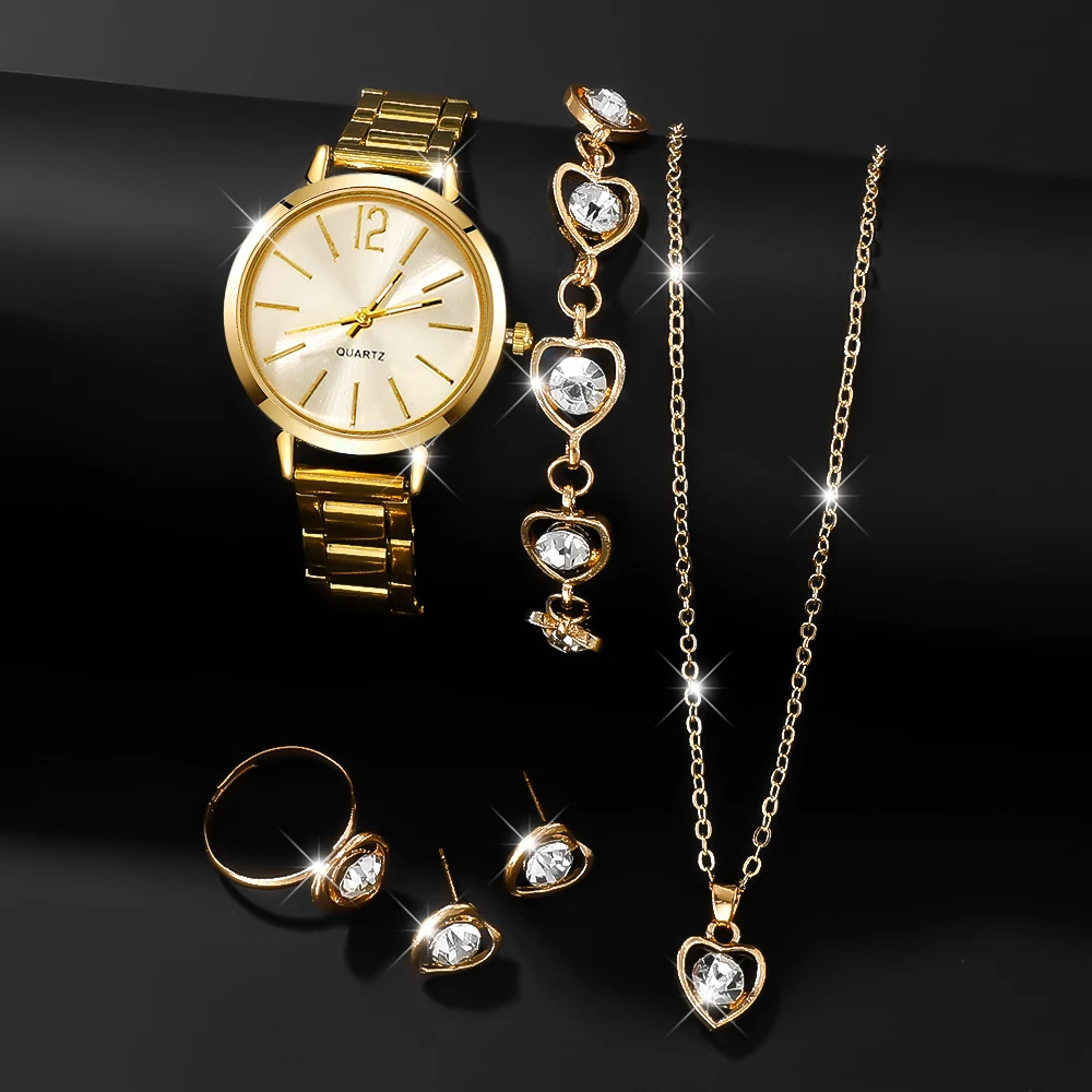 6PC Fashion Ladies Watch + Accessories Set, the perfect combination of watch and accessories, the ideal gift choice