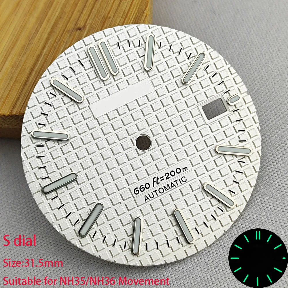 31.5Mm NH35/NH36 Dial Jam Tangan Dial S Hijau Dial Bercahaya Cocok untuk Pergerakan NH35/NH36 Aksesori Jam Tangan Alat Perbaikan Jam Tangan