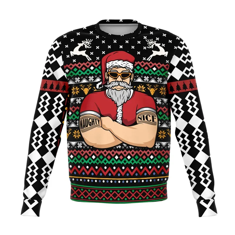 

New Ugly Christmas Sweater Men Long Sleeve Crew Neck Hoodie Santa Claus Graphic Xmas Sweatshirt Women Oversized Tops Pullovers