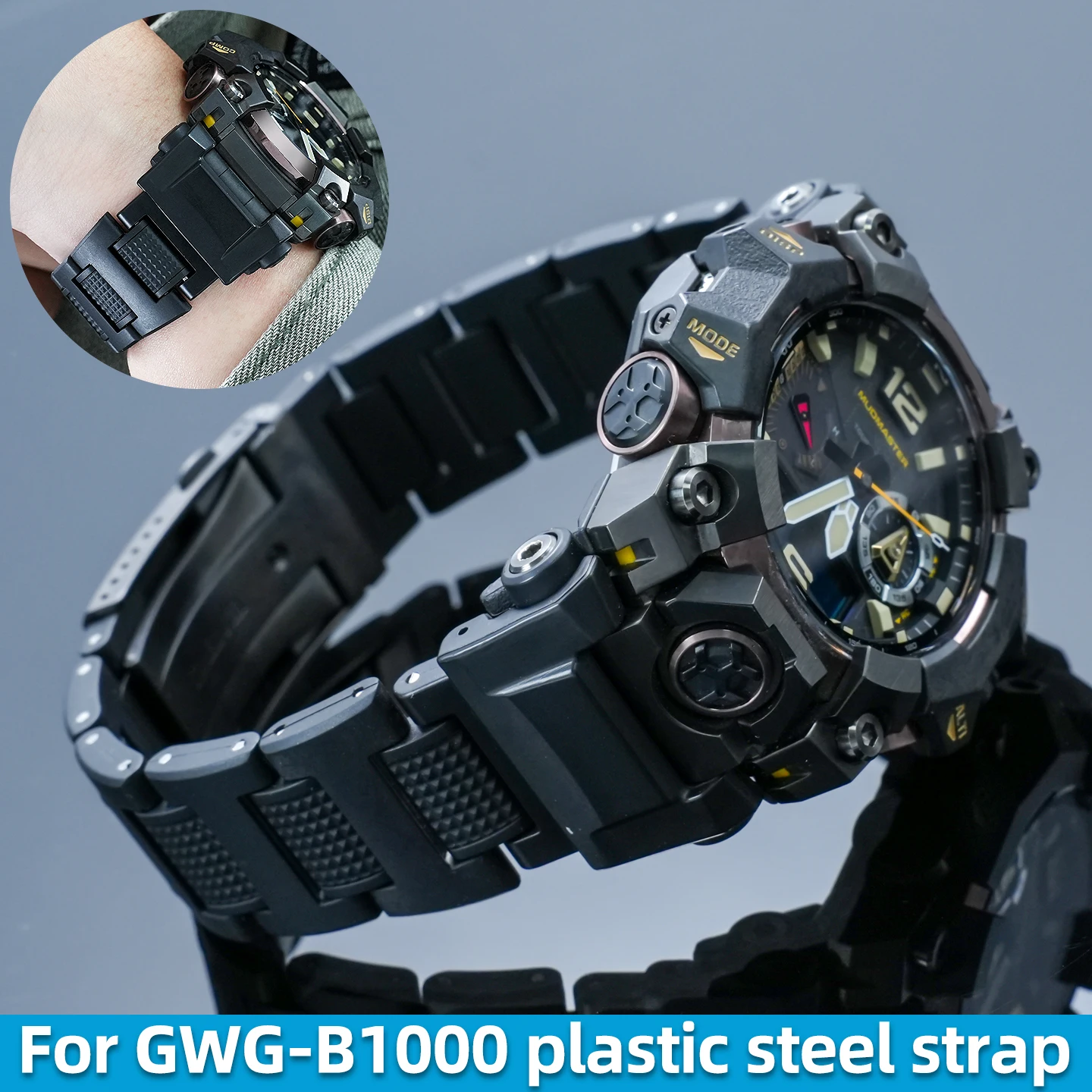 GWG B1000 Big Wrist Extended Plastic Steel Strap For G-SHOCK Casio Gen3 New Mudmaster 5713 GWG-B1000 Adapter Modified Black band