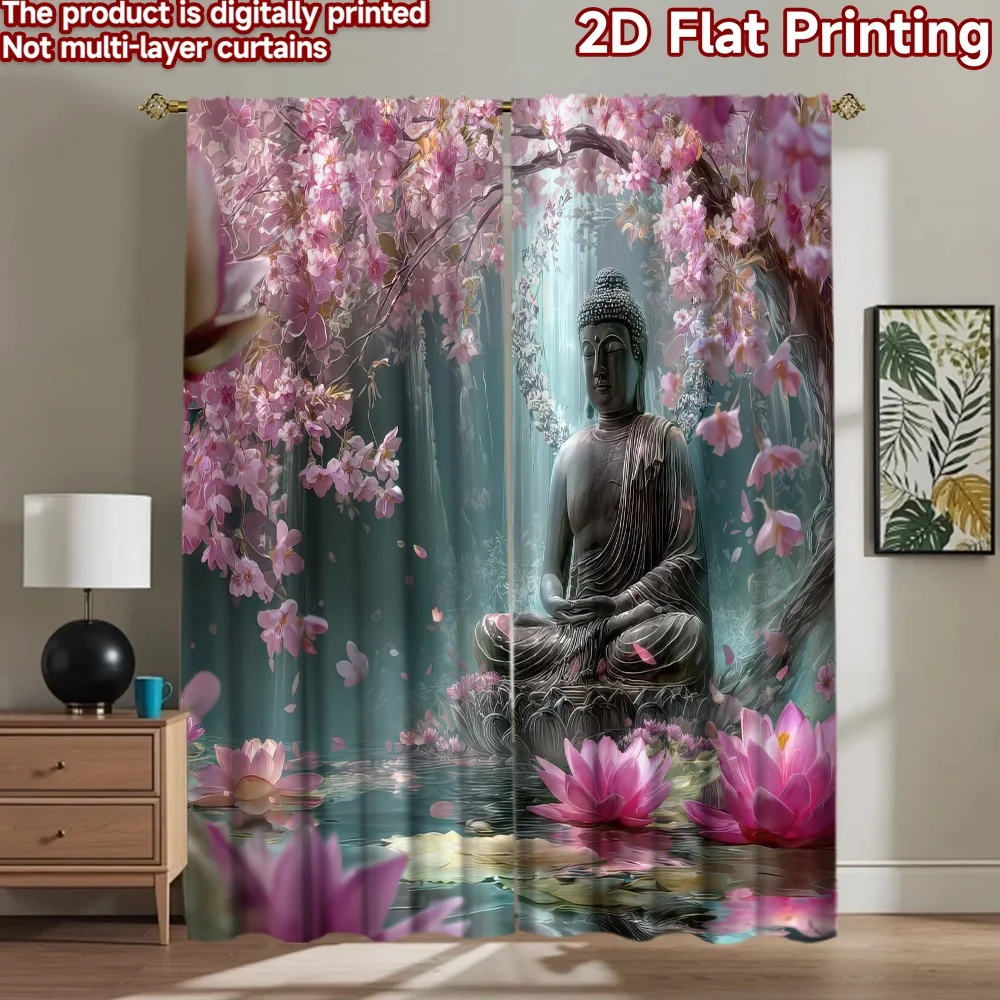 

1pc 2D flat Photography Backdrop Scene Backdrop Buddha in Cherry Blossoms 100% Polyester Festive Holiday Use for Holiday