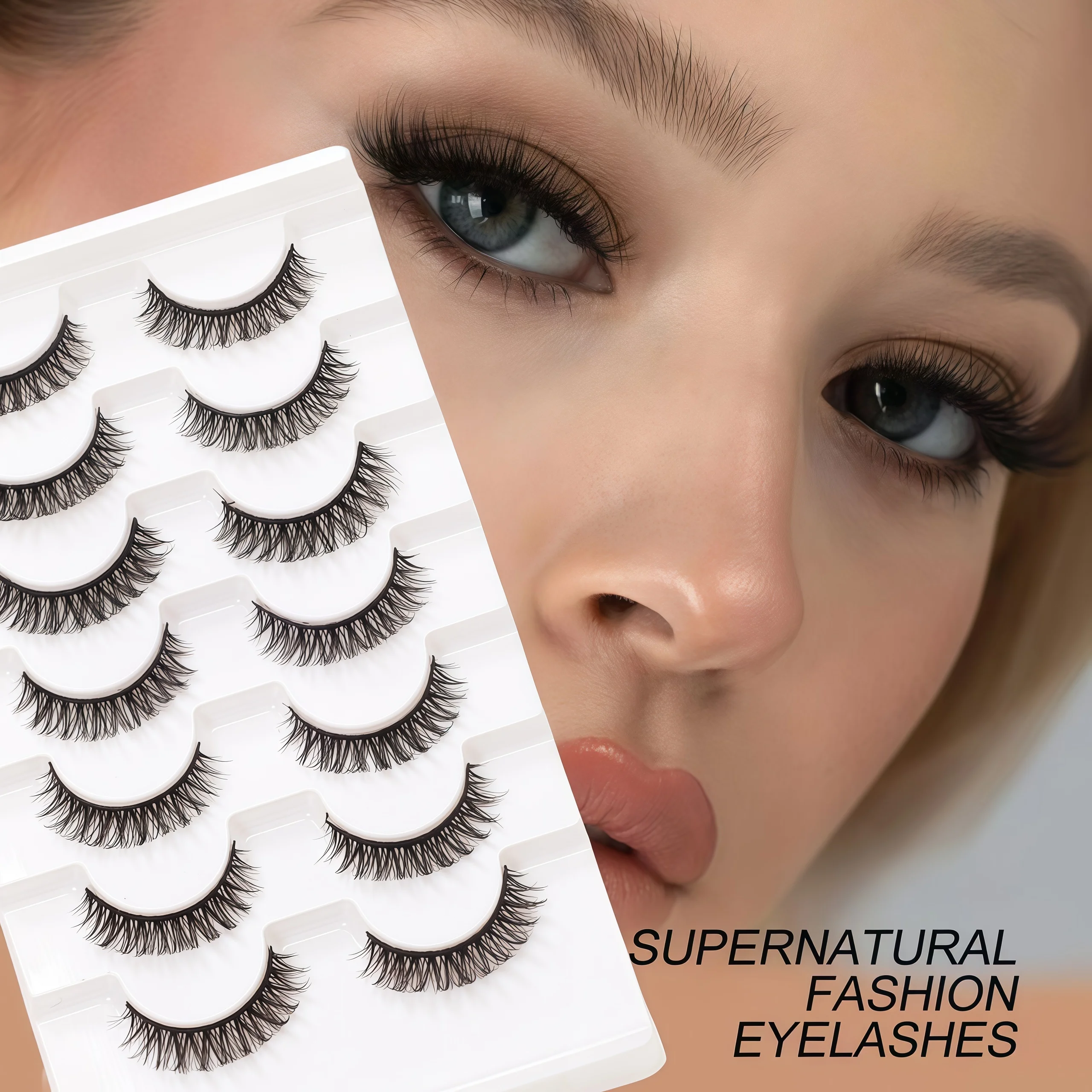 ヨーロッパ＆アメリカン 7ペア 厚め ナチュラルまつげエクステ フェイクキャットアイ ロシアンつけまつげ
