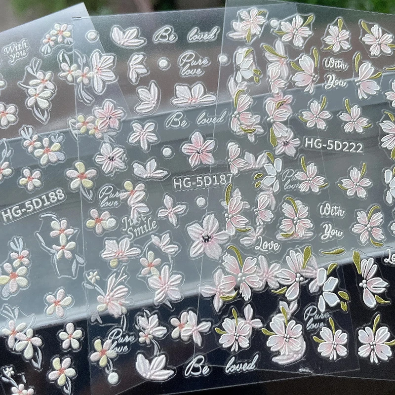 

5D Embossed Camellia Nails Stickers Relief Manicure Decals Ornament Nail Charms Decorations