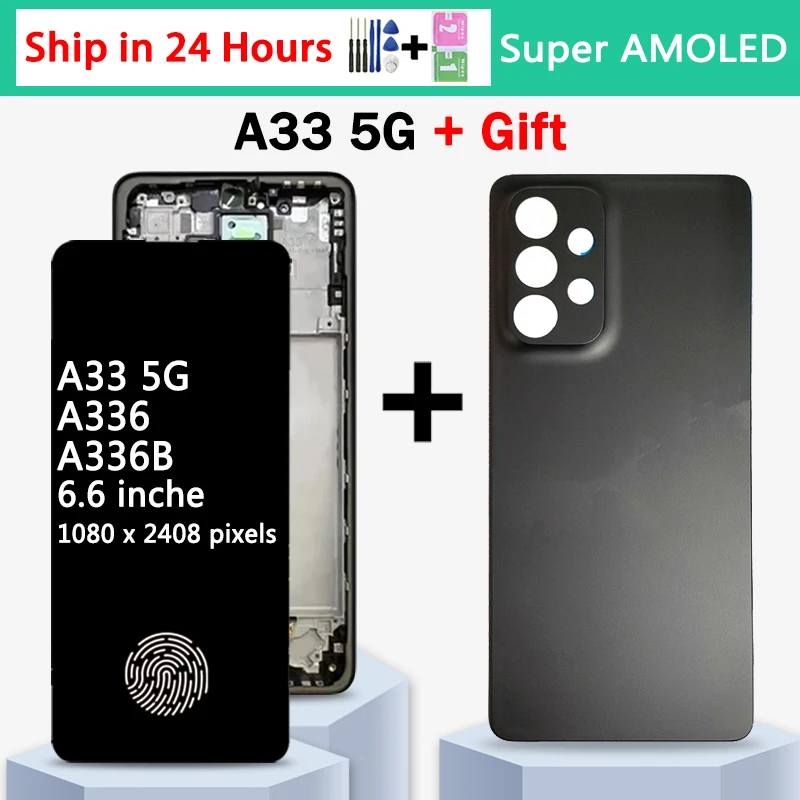 Super AMOLED with Fingerprint For Samsung A33 5G LCD SM-A336E, SM-A336B, SM-A336M Display Touch Screen Digitizer Assembly