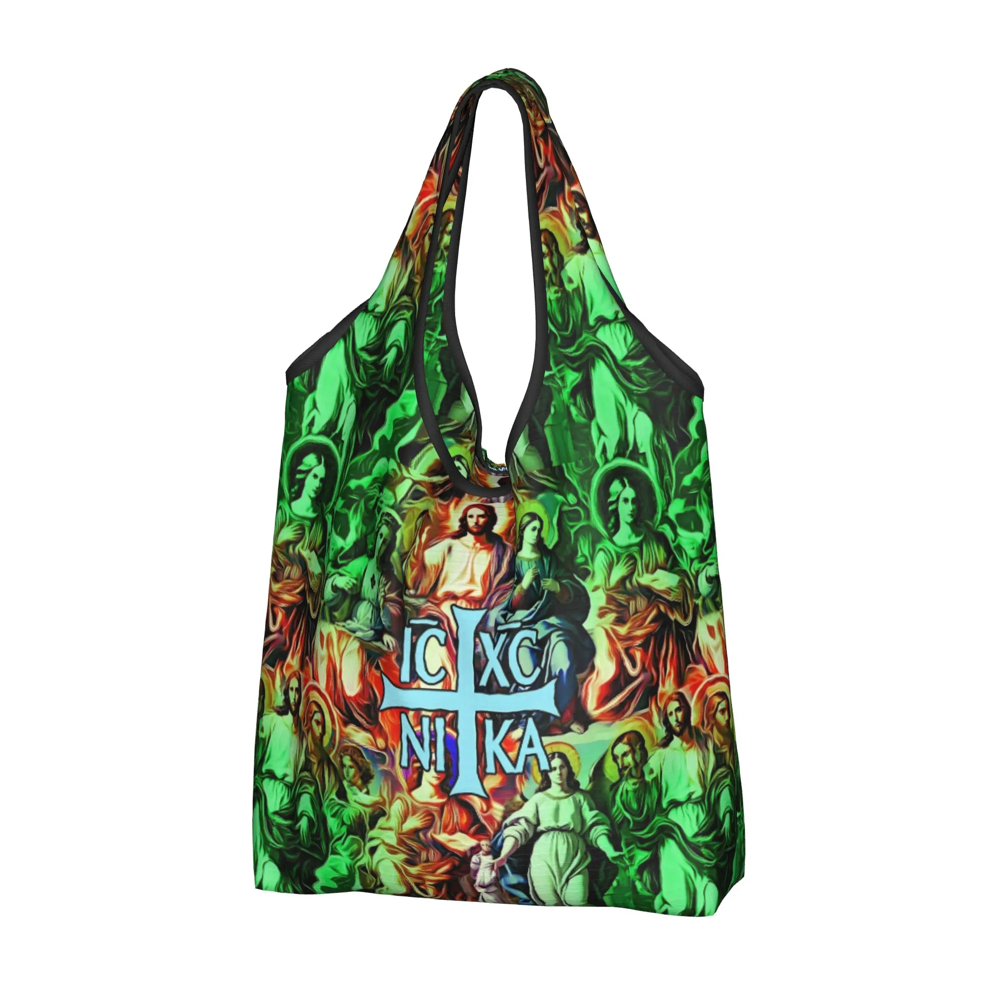 Kawaii Printing IC XC NI KA  Sacred Gathering Christ and Disciples with Mary  Shopping Tote Bag  Cross Christogram  Handbag