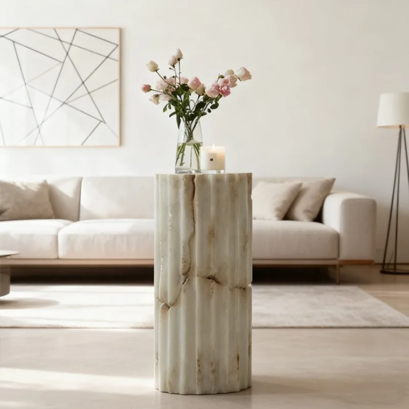 wabi-sabi wind imitation jade base floor ornament, hotel front desk living room high-end art retro Roman pillar