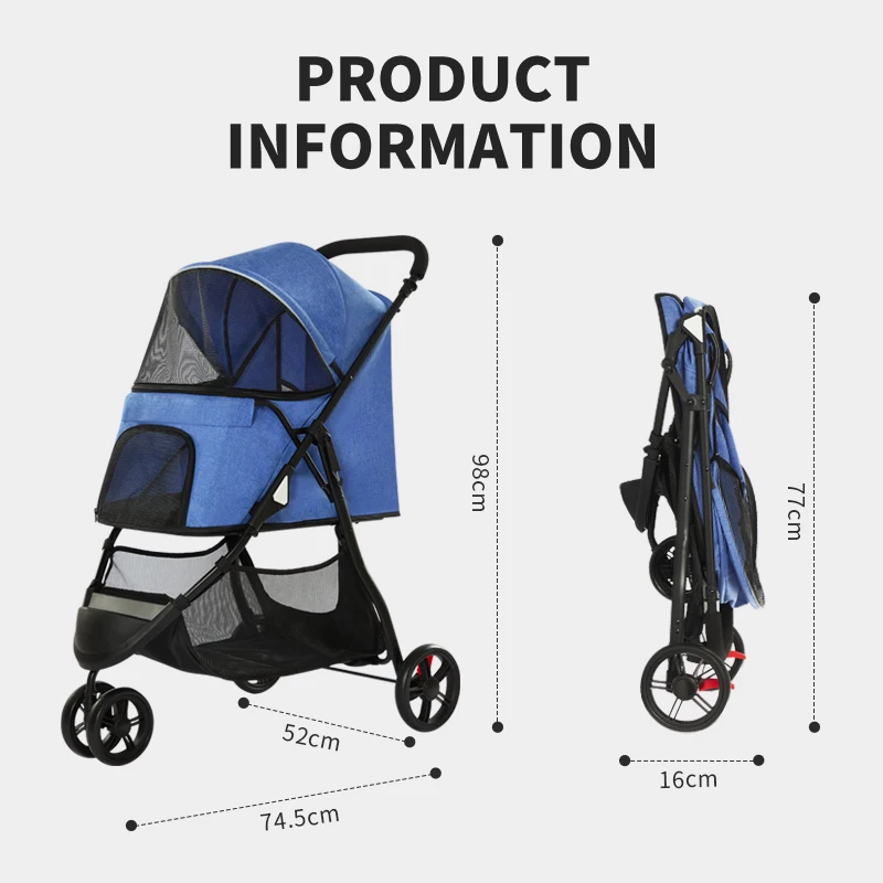 Factory Cheap Price Folding 3 Wheels Pet Stroller Lightweight Pet Troller Dog for Small Medium Cats Dogs