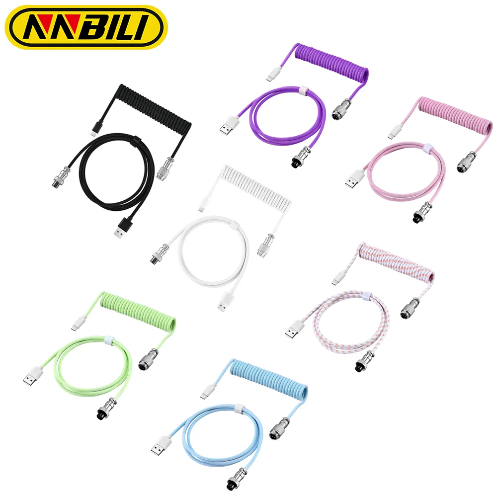 NNBILI NEW  Mechanical Keyboard Coiled Cable USB C Keyboard Wire Mechanical Keyboard Aviator Desktop Computer Aviation Connector