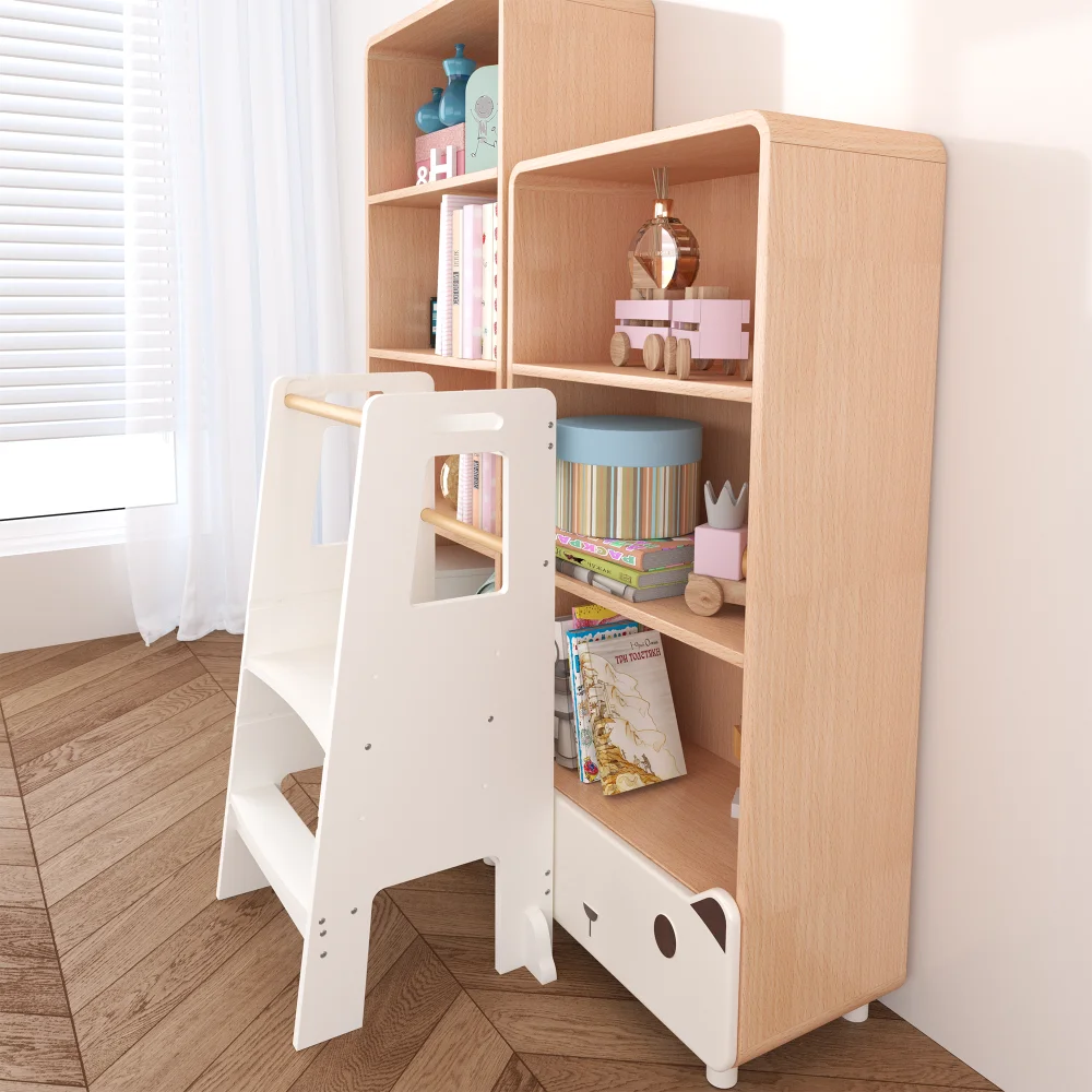Orraves Kids Standing Tower, Child Kitchen Step Stool Toddler Wood Stepping Stool - Children's Montessori Stool - Adjustable Height, Ideal Kids Kitchen Step Stool for Learning New Skills, White