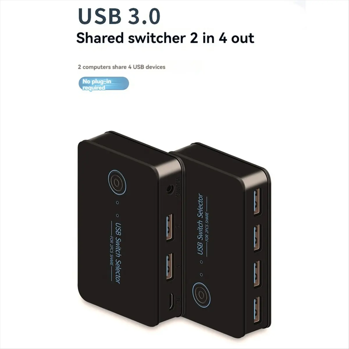 【dt56】usb-kvmスイッチ、usb共有スイッチ、2入力4出力、ノートパソコン、pc、キーボード、マウス、プリンター用、usbスイッチハブ、usb-30アダプター