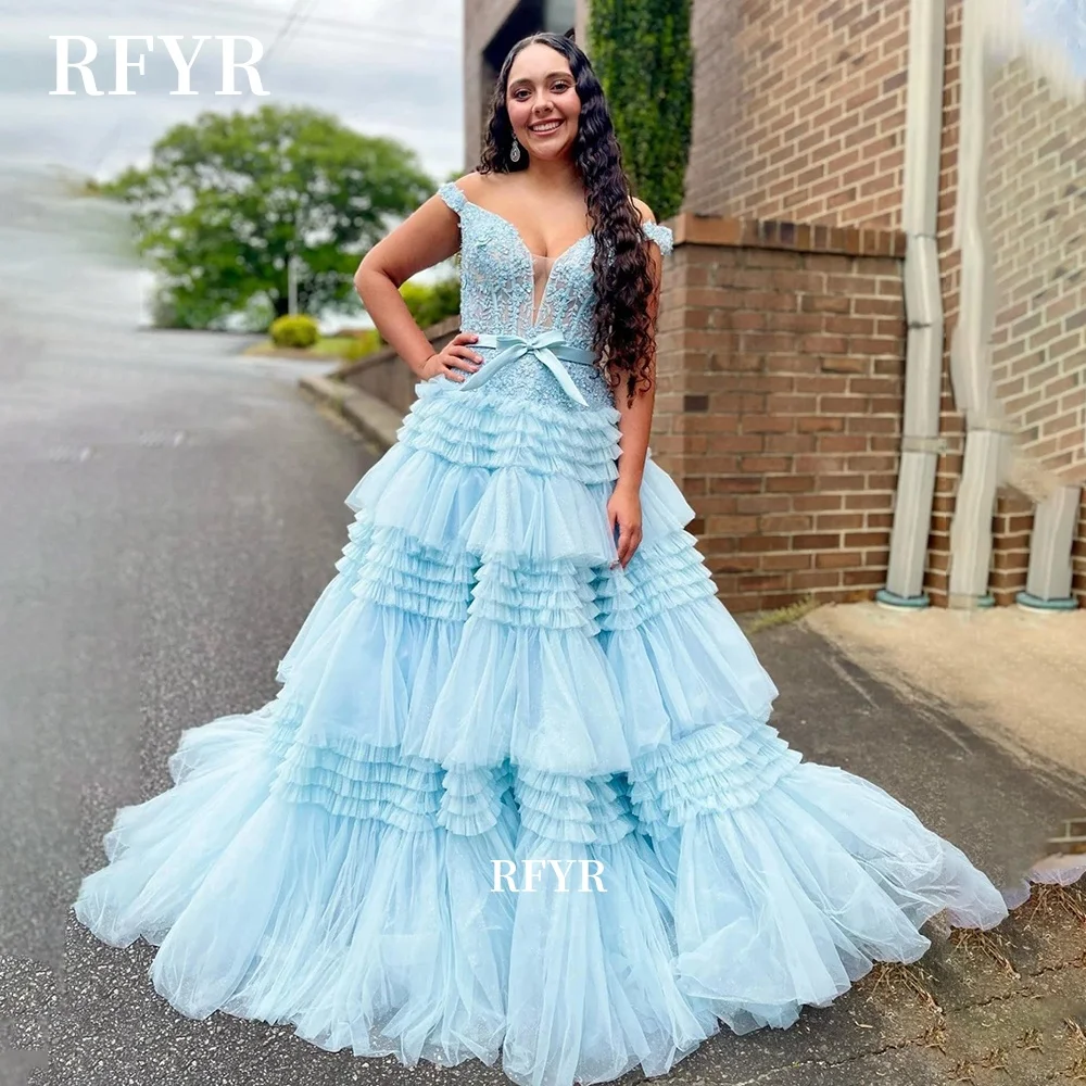 

RFYR Off Shoulder Prom Gowns Multilayers Party Gowns A Line Princess Ball Gowns Luxury Celebrity Dress Elegant Gown Customized