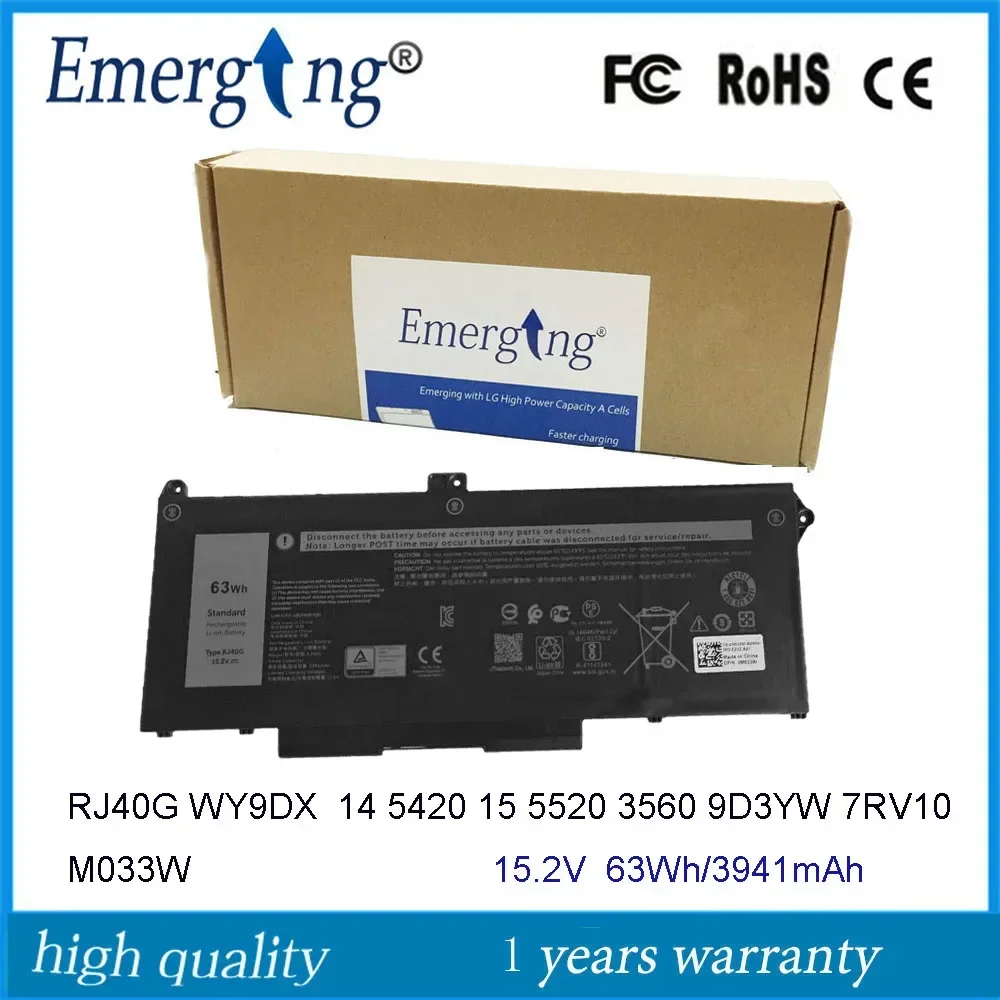 

Аккумулятор 15.2V 63Wh RJ40G для Dell Latitude 14 5420, 15 5520, 3560, XPC5H, CHKFM, FDTCY, 9D3YW, 758J7, WY9DX, M033W, 4ICP5/57/79