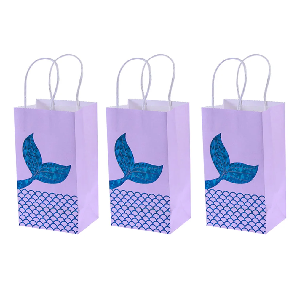 

10 Pcs Gift Bags Paper Bags Twisted H Girls Mermaid Treat Party Favor Blue Square Bottom Shopping Bag