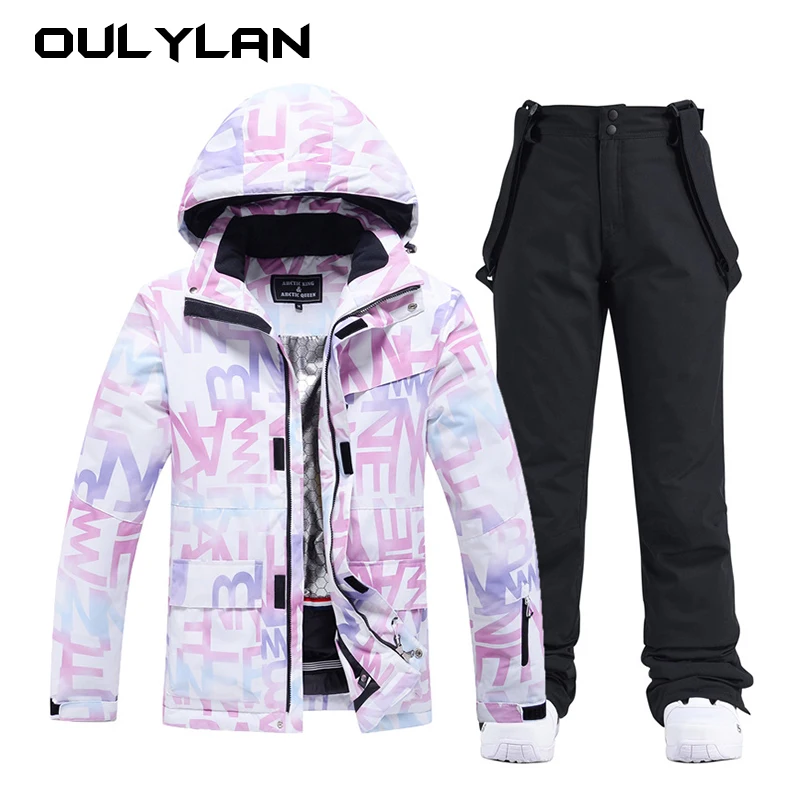 Double Row Zipper Style Girl's Ice Snow Suit Wear Snowboarding Sets Winter Clothing Waterproof Costume Ski Jacket + Pant Woman