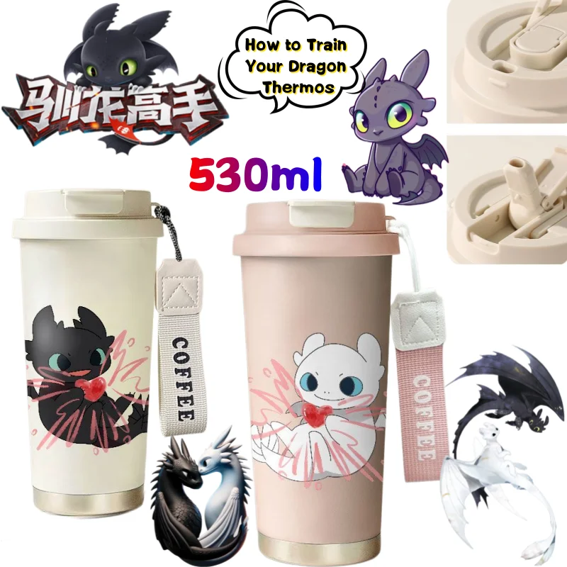 

How to Train Your Dragon Toothless Light Fury mug Creative Cool Cartoon Printing Large Capacity Portable Straw Double Drink Cup