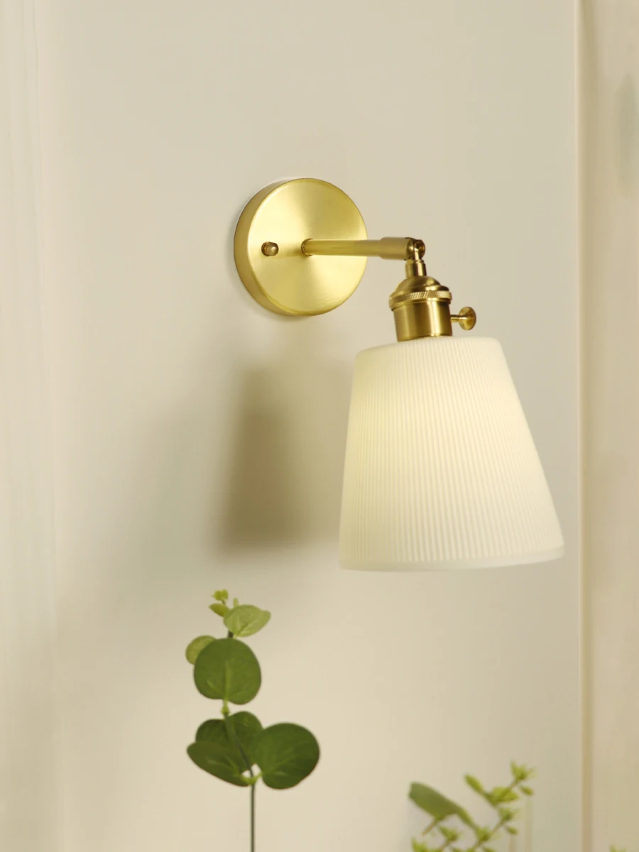 Nordic Style Wall Lamp Ceramic with switch for Living Room Bedroom Vintage Sconce Lights Adjustable Brass Bedside Reading Light
