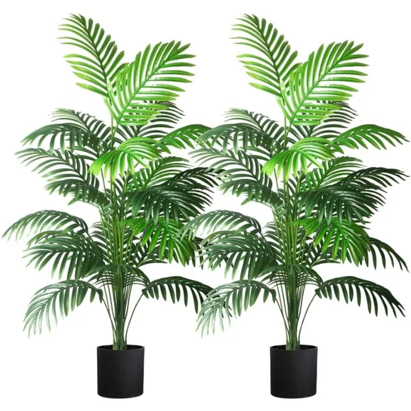 4ft 2pcs Large Artificial Plants Fake Palm Tree Tropical Palm Leaves Faux Palm Plants Tall Tree