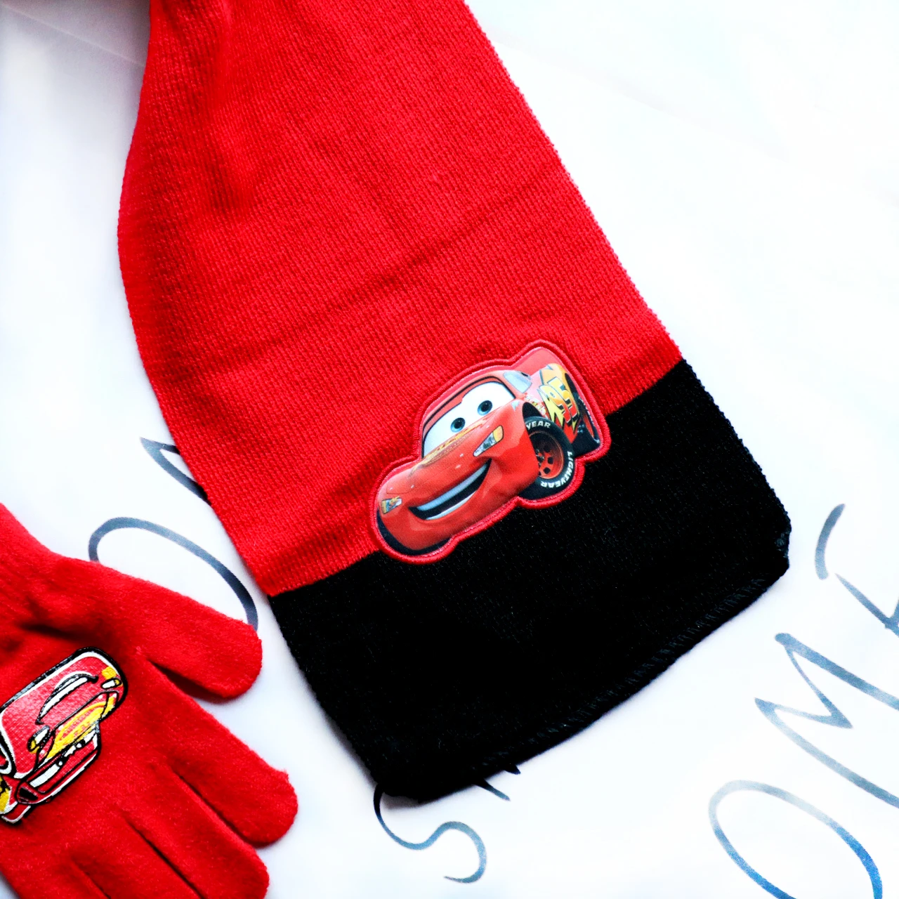 Disney New Autumn Winter Cute Children Red Black Car McQueen Cartoon Scarf Hat glove three-piece Warm Boy Girl Child hat