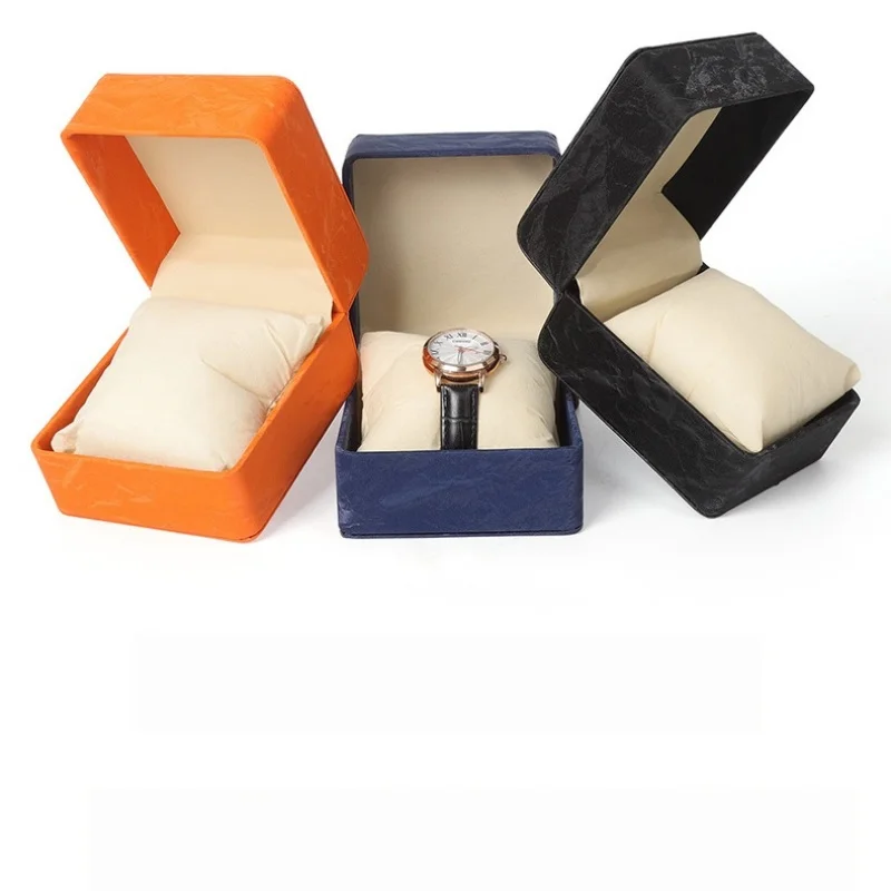 Round Corner PU Watch Box Single Wristwatch Gift Packaging Box  Portable Luxury Watch Storage Case With Pillow for Watch Display view 6