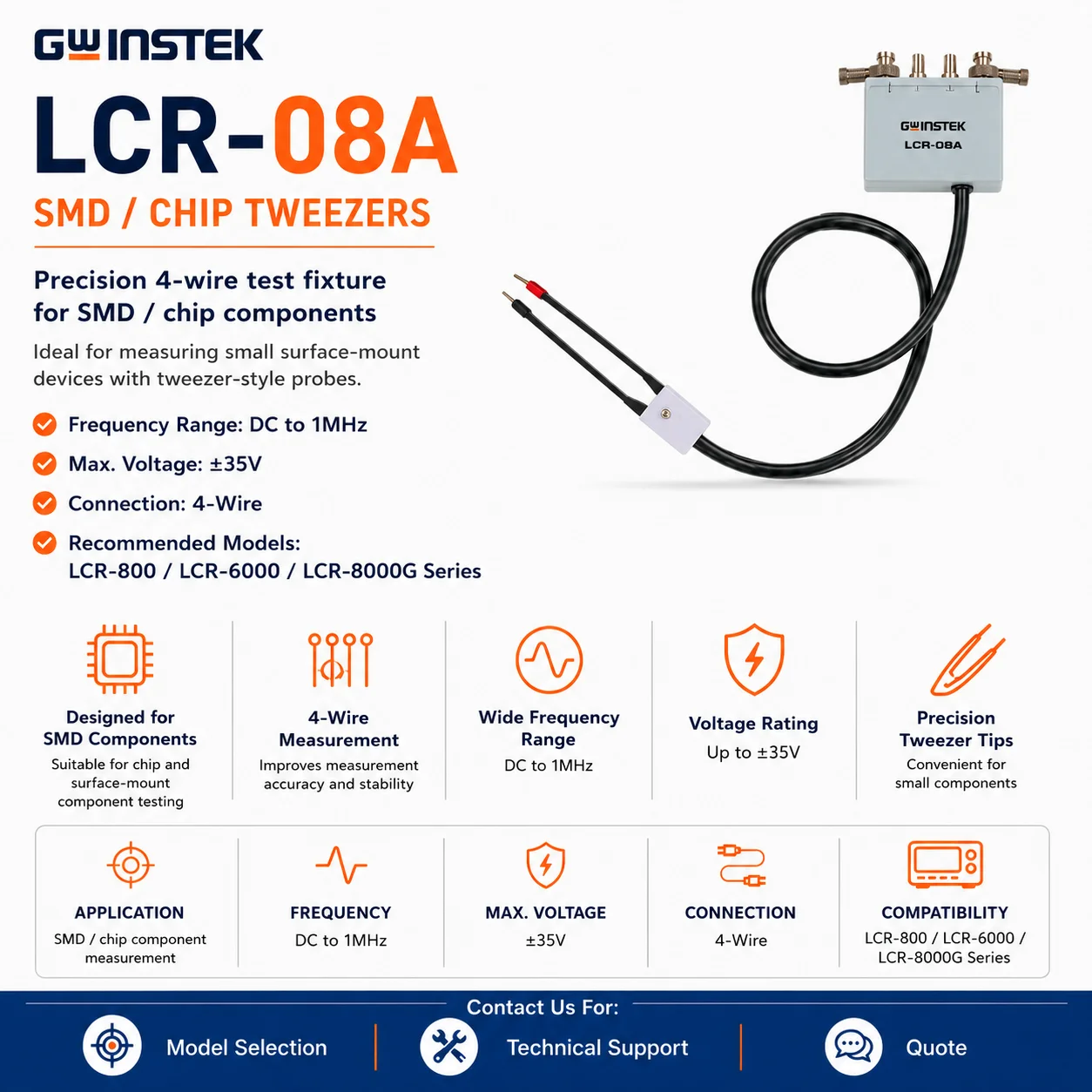 GWINSTEK LCR Test Fixture LCR-05/06A/06B/07/08/09/12/13/15, LCR Meter Accessory for Component Testing