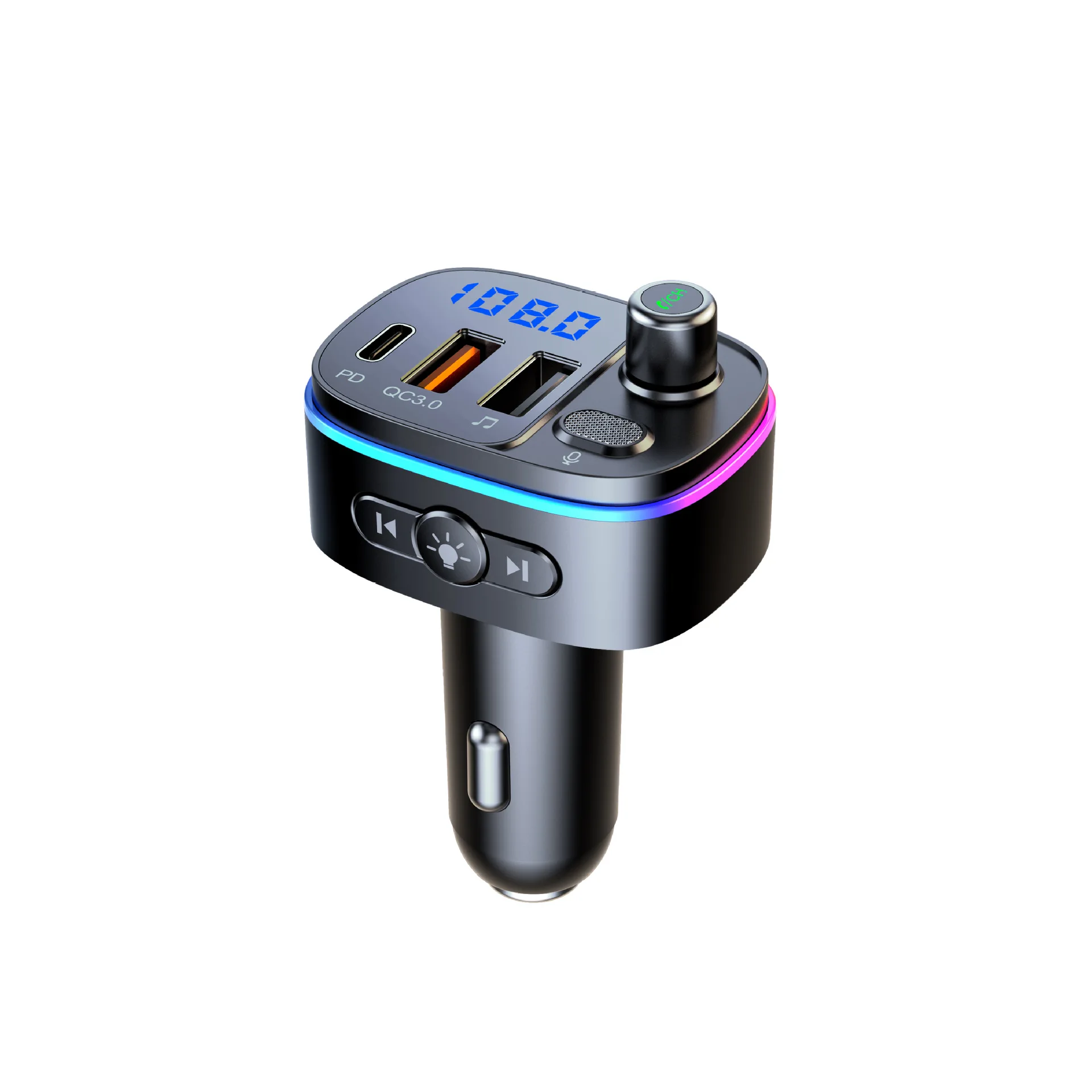 Car Charger QC3.0 Fast Charger with Bluetooth MP3 Player & Hands-Free Lossless Call - T65 Model USB Car Adapter