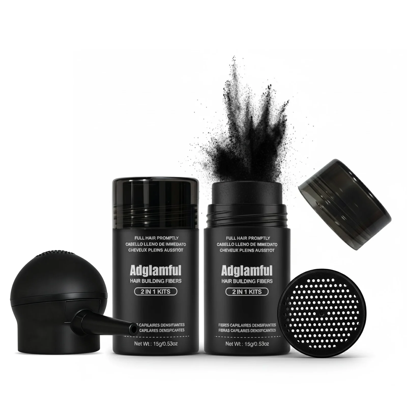 

Adglamful Hair Fiber Kit: 2 Fiber Powders + Spray Bottle for Instant Thickening & Volume – Quick 30 Sec Styling