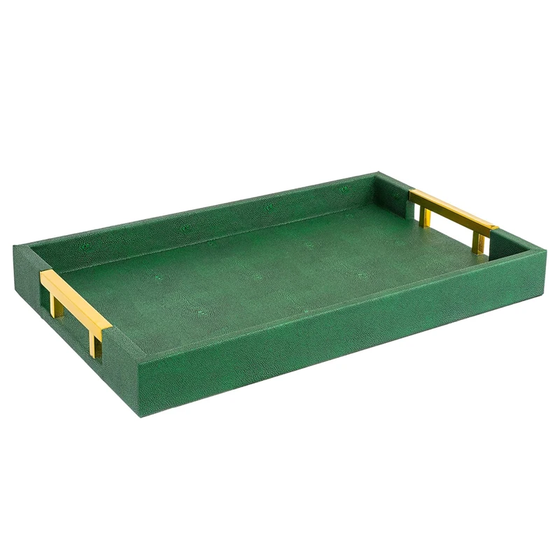 

Modern Leather Desk Storage Green Leather Decorative Tray