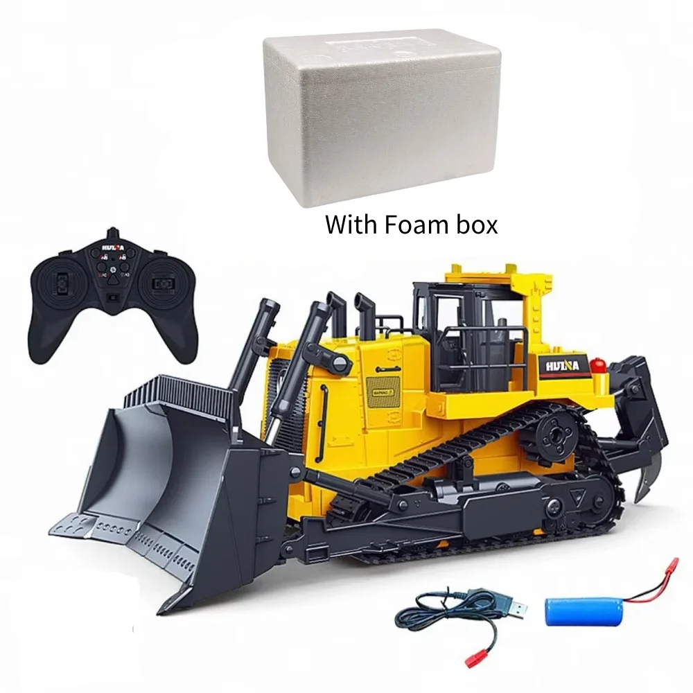 

Huina1:16 1554 11 Channels Remote Control Bulldozer Heavy Duty Bulldozer Kids RC Vehicle Electric Toy Gifts with Foam Box