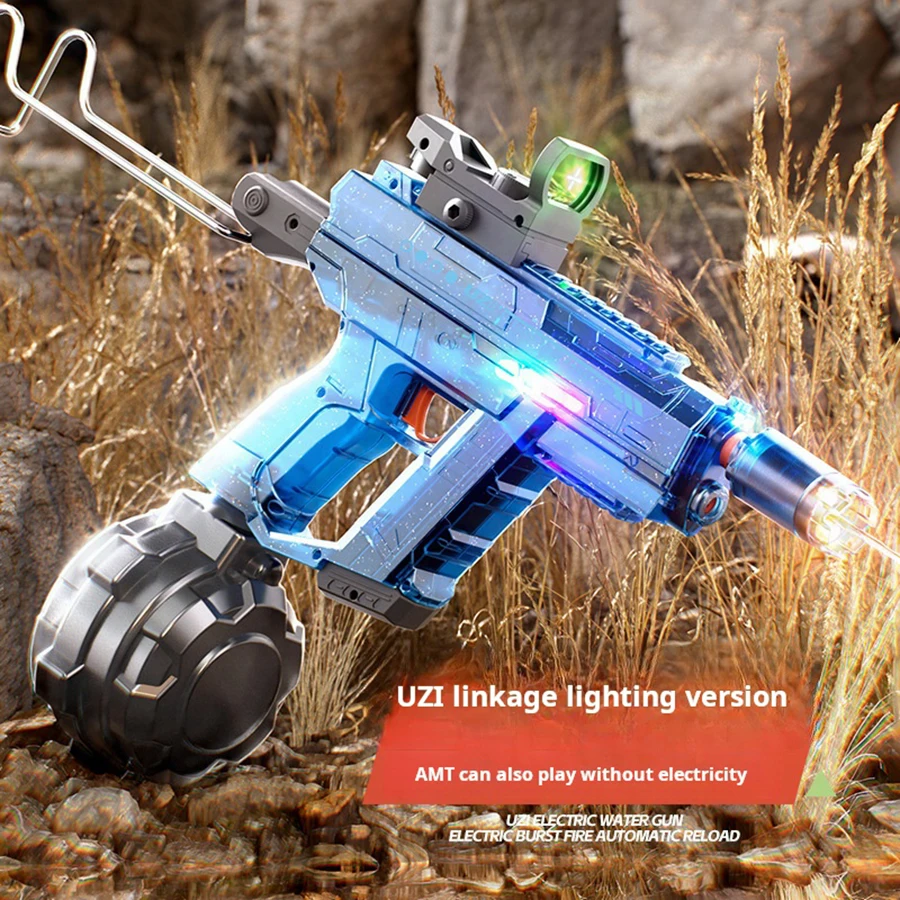 

UZI Colorful Lights Electric Continuous Linkage Return Fully Automatic Dual Mode Children Summer Beach Water Toy Gift Water Gun