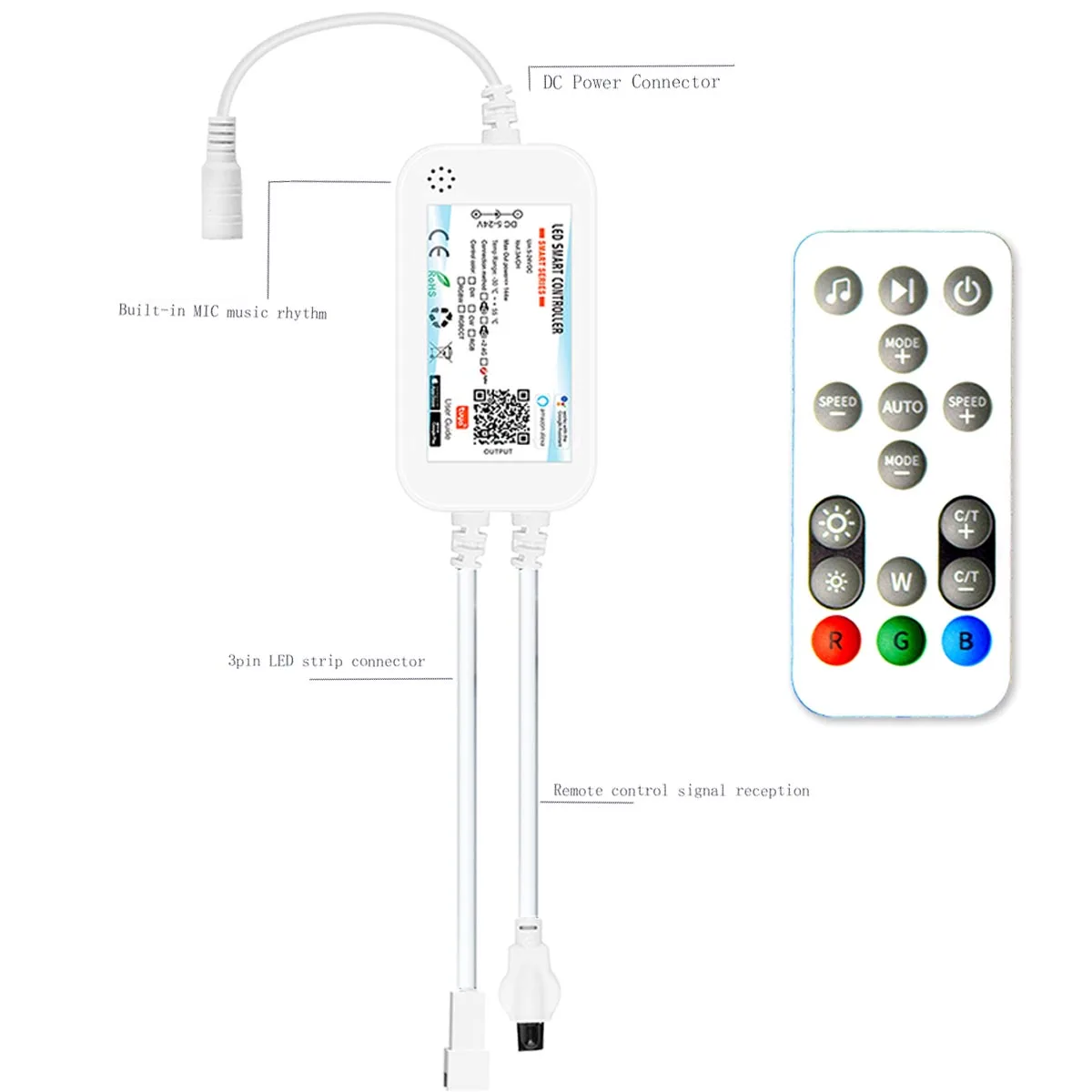 Tuya Wifi RGBIC Dream Color Controller+16Key Remote DC12V 2811/5V 2812 LED Strip Light APP/Voice Control Dimmer for Alexa Google