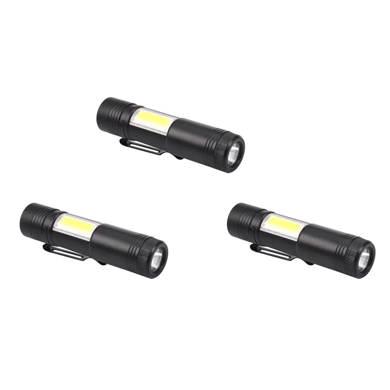LICE-3X Senter LED Q5 Aluminium Portabel Mini Baru XPE & COB Lampu Kerja Lampu Senter Pena Kuat 4 Mode Menggunakan 14500 atau AA