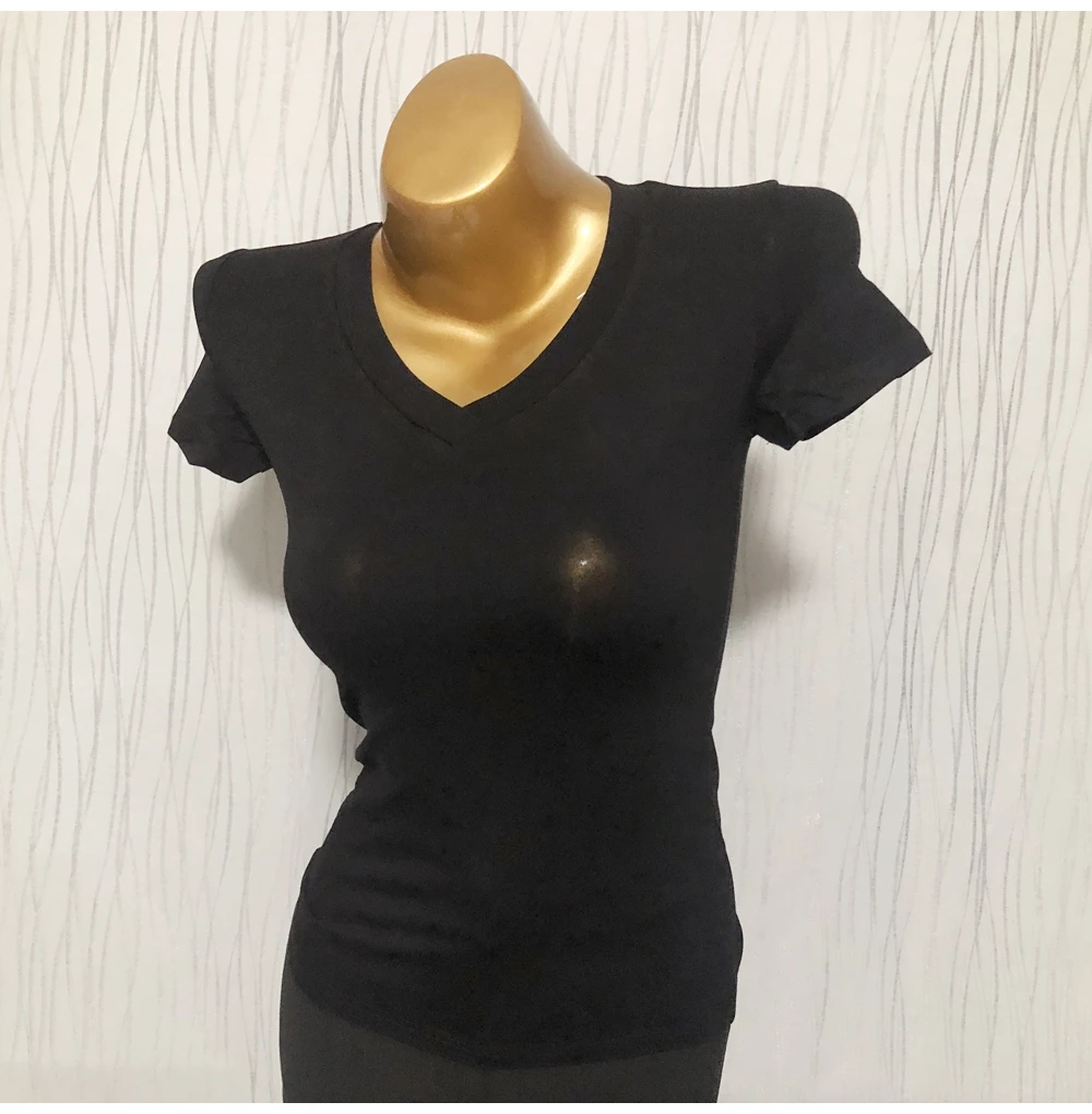 Slim Fit Low Cut V Neck Short Sleeve T Shirt Fashionable Chic Women's Top Korean Style Commute Wind Summer Basic  Color