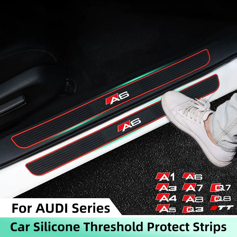

4pcs Rubber Car Door Sill Scuff Covers For AUDI A1 A3 A4 A5 A6 A7 A8 Q3 Q7 Q8 TT Anti-scratch Door Panel Guards Protector Trims