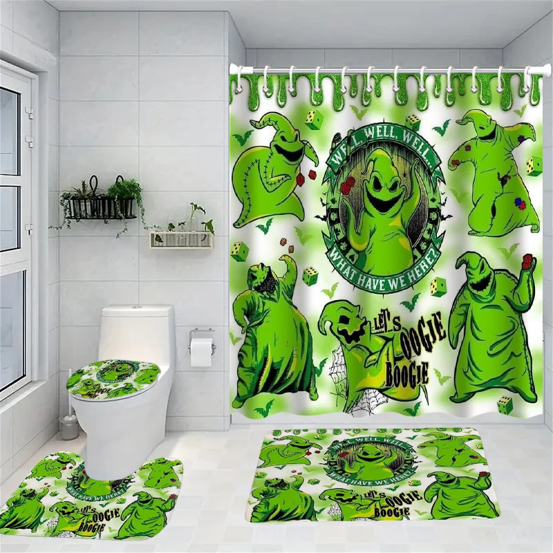 

Halloween magic props Pattern Shower Curtain Bath Sets Waterproof Non-Slip Bathroom Rug Toilet U With 12 Hooks Home Deco