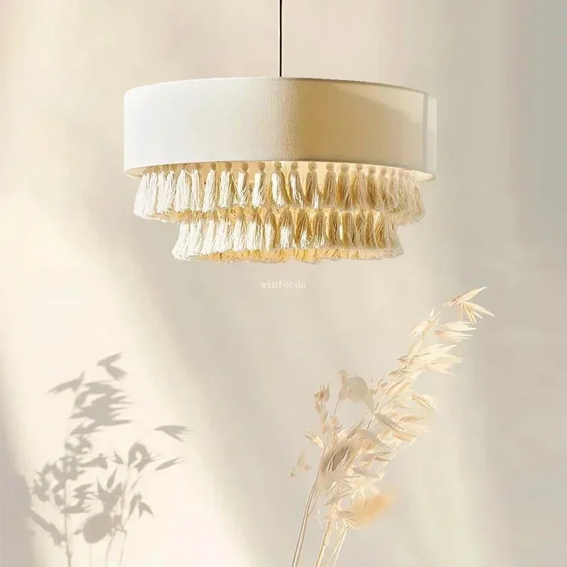 Bohemian Wabi Sabi manual Fabric Chandelier Creative Ceiling Hanging Lights Round Pendant Lamp for Bedroom Dining Room